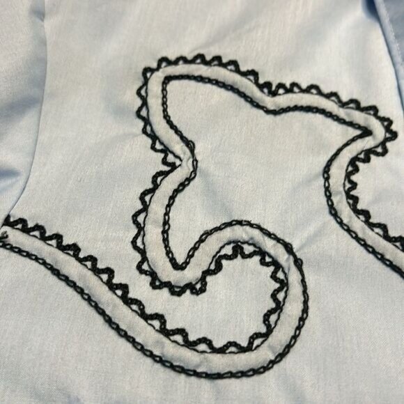 Retro Western Light Blue Shirt Black Embroidery Snap Buttons Front Pockets Size - Picture 8 of 9